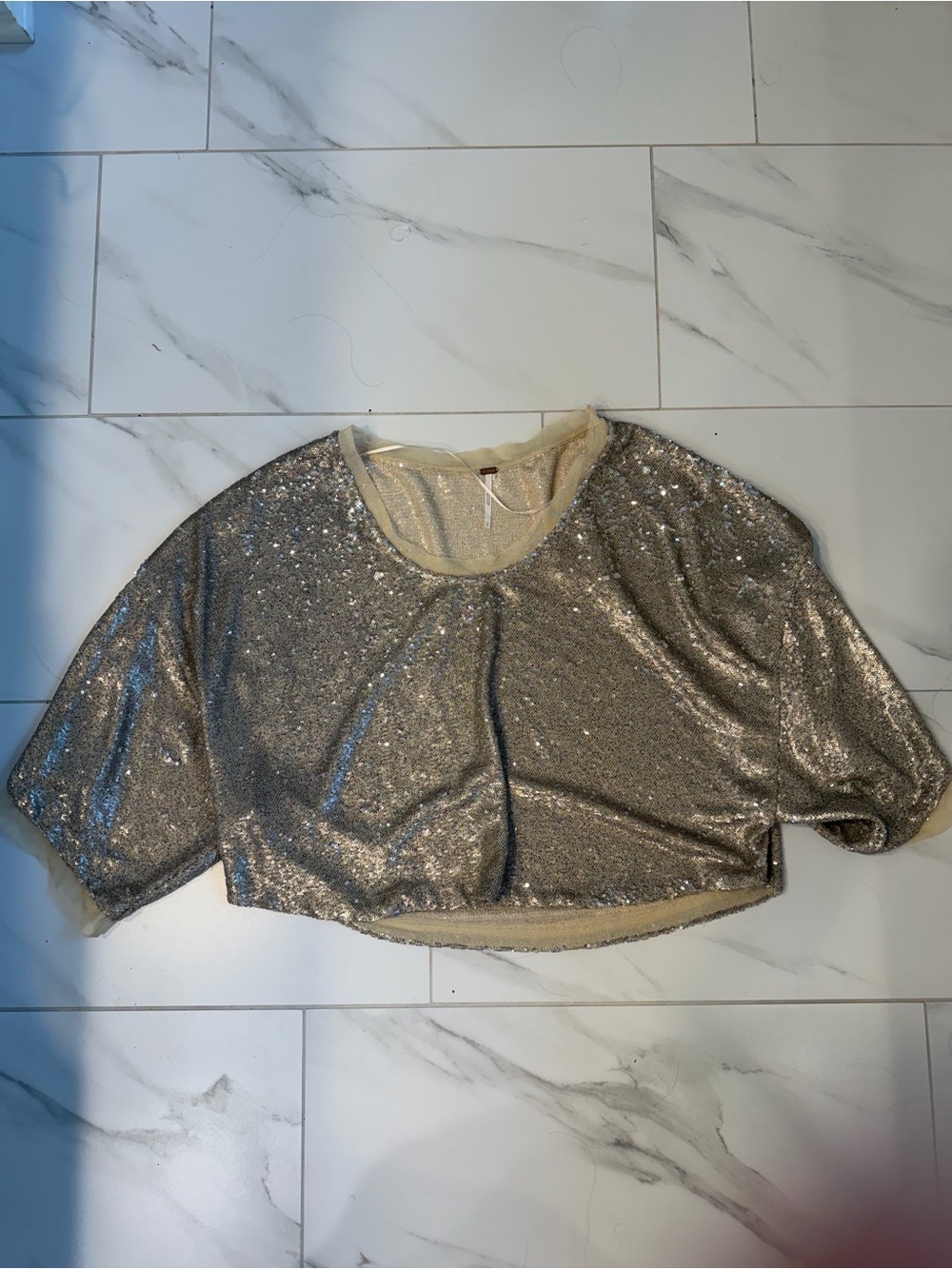 Free People Silver Sequin Crop Top